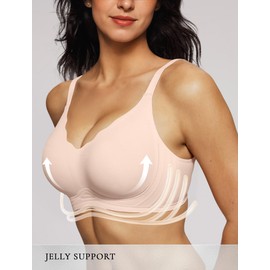 LetsJoli Wireless Seamless Bras for Women No Underwire Push Up Scalloped V Neck Full Coverage Support Bralettes Everyday Bras Skin