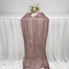 Purple Cheesecloth Table Runner,Gauze Event Centerpiece Table Runner,Bridal Shower Runner,Rustic Wedding Table Decor (Pale Mauve, 15Ft Length)