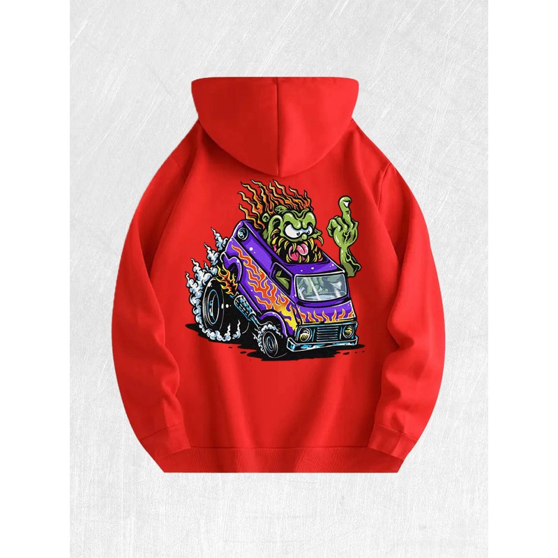 Monster Flame Van Graphic Hoodie 100% Cotton US Warehouse 7