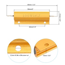 PATIKIL 100W 1K Ohm Aluminum Shell Resistor, 8 Pack Aluminum Housing Resistor Housed Case Wirewound Resistors Screw Tap Power Resistor 5% Tolerance, Golden