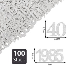 ALEGRE Confetti 40th Birthday Decoration Large 3.3-5 cm, Pack of 100 Decoration 40th Birthday Woman Man Silver, Glitter Confetti 40th Birthday Decoration, Table Decoration 40th Birthday Men Women,