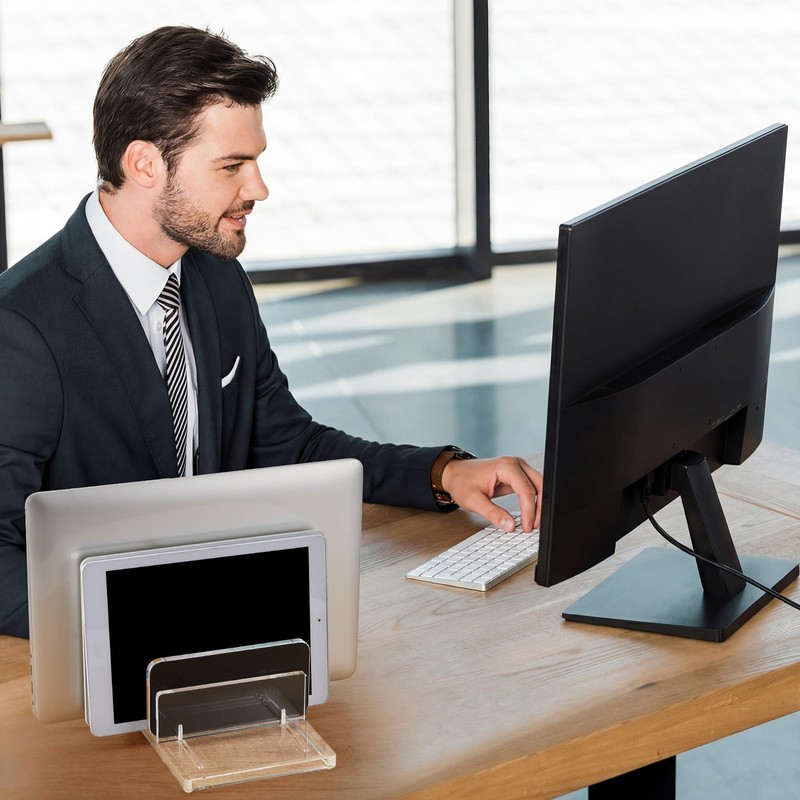 Chunful Adjustable Vertical Laptop Stand for Desk, Acrylic 4 Slot
