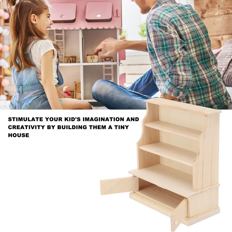 Dollhouse Bookshelf 1:12 Wooden Miniature Decoration Rugged Dollhouse Bookcase for