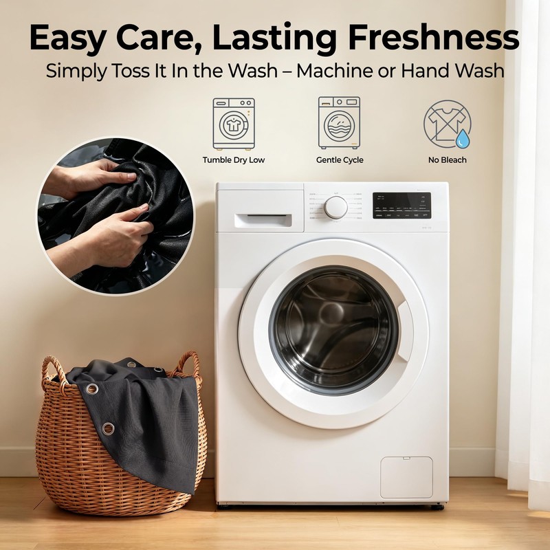 Waterproof Fabric Shower Curtain for Bathroom, 2-in-1 No Separate Inner
