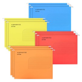 12 Hanging Files A4, Hanging Files Hanging File Folder Kraft Cardboard Colourful Hanging Files Storage for School Office Stationery Filing Cabinets (4 Colours)