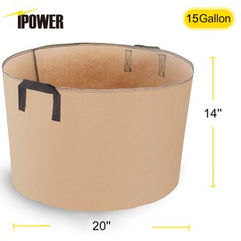 iPower 15 Gallon Grow Bags Nonwoven Fabric Pots Aeration Container with Strap Handles for Garden and Planting, 5-Pack Tan, 15 Gallon