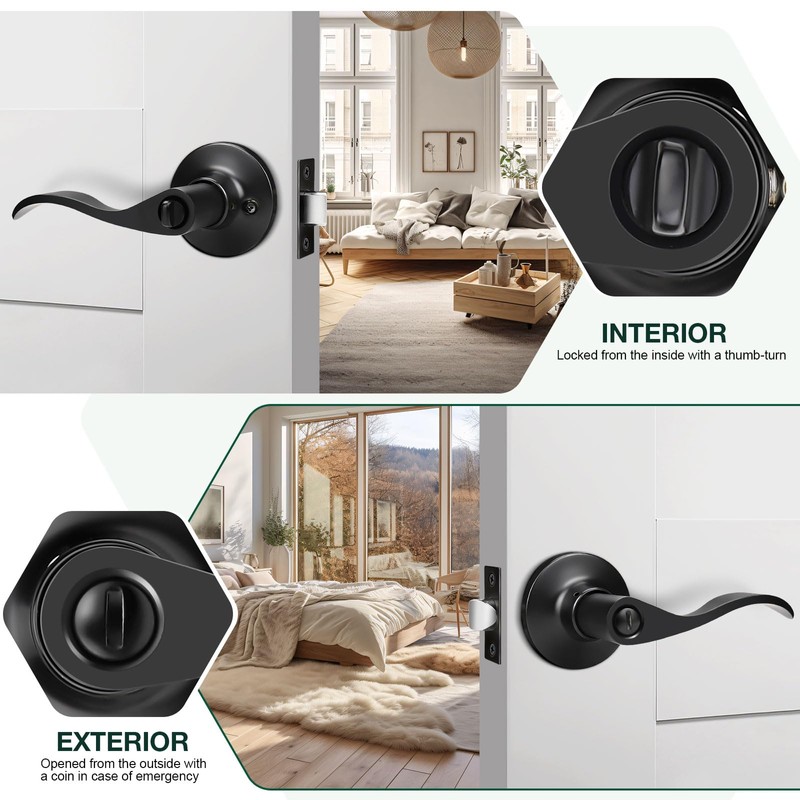 GOBEKOR 10 Pack Matte Black Privacy Door Levers Bedroom Door