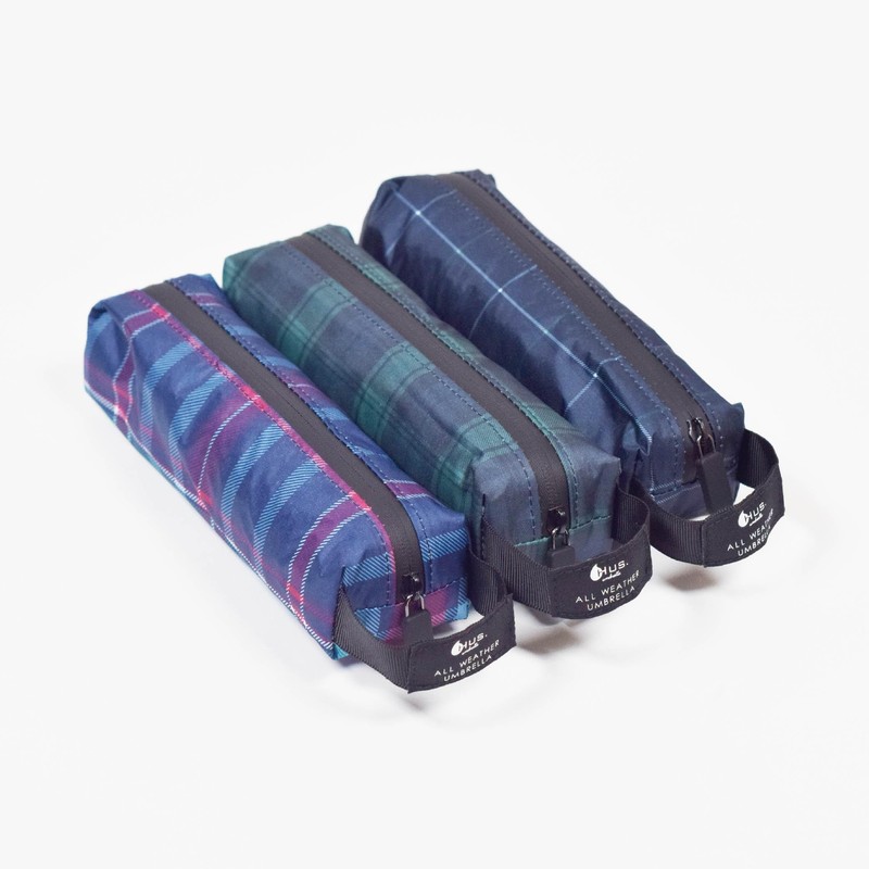 HUS. All Weather Check Folding Umbrella, For Both Sun and