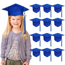 2025 Preschool Graduation Caps Bulk Kindergarten Grad Cap Child Size Grad Hats with Metal 2025 Tassel for Boys Girls Unisex 12PC Blue