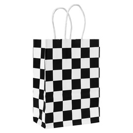 BUNCHBRAVO 24 Pack Checkered Gift Bags for Race Car Party, Checked Paper Party Treat Favor Bags for Racing Car Theme Events, Black and White