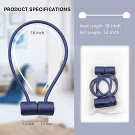 Pretty Jolly 2 Pack Magnetic Curtain Tiebacks 16 Inch Modern Handmade Weave Rope Curtain Holdbacks Convenient Decorative Curtain Drape Tie Backs for Home and Office Window Drapery (Navy)