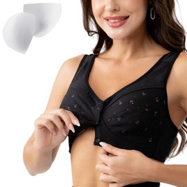 Numgug Daisy Bras for Older Women, Front Snap Closure Bras,with Move Padded Comfort Bra for Senior Women, Black, 42