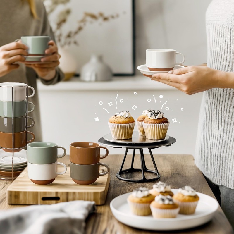 Sweese 8 Ounce Cappuccino Cups Set of 4, Porcelain Stackable