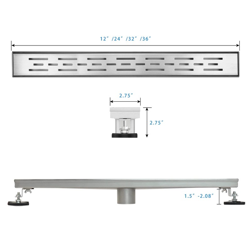 Elefloom Linear Shower Drain, Shower Drain 24 inch with Bar