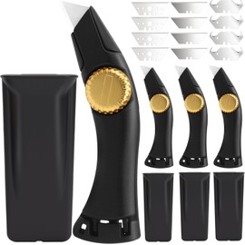 Lizenoz 4PCS Black Fixed Blade Roofing Knife, Heavy Duty Utility Knife for Drywall, Vinyl, Carpet Cutting, Metal Roofing Tools with Portable Storage Sheath, Replacement Blades, Navajas para Roofing