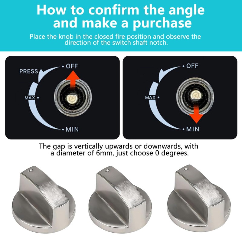 VZU 6 PCS 0° Universal Gas Stove Knob Set, 6MM