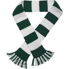 Striped Football/Rugby Scarf Kit - Knitting Pattern & Wool Craft Hobby (Green & White)