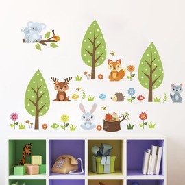 KELAI & craft art decor Beautiful Tree Animal Wall Decals, Removable Cartoon Animal Monkey Owls Bear Deer Wall Stickers for Kids Room Children's Bedroom Home Decoration (#10)