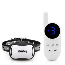 eXuby - Tiny Shock Collar for Small Dogs 5-15lbs - Smallest Collar on The Market - Sound, Vibration, & Shock - 9 Intensity Levels - Pocket-Size Remote - Long Battery Life - Water-Resistant - White