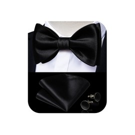 DiBanGu Black Bow Ties for Men Wedding Solid Satin Formal Tuxedo Bow Tie Self Tie Bow Tie and Pocket Square Set