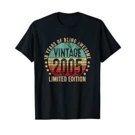 18 Year Old Gifts Men Women Vintage 2005 18th Birthday Retro T-Shirt