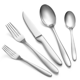 EIUBUIE 18/10 Stainless Steel Flatware Cutlery Sets, 40 Piece Silverware Set for 8, Modern Eating Utensil Kitchen Dinnerware Set Include Forks Spoons and Knives, Mirror Polished, Dishwasher Safe