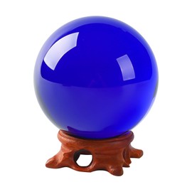 Modaier Dark Blue Crystal Ball 100mm/3.9 inch with Rose Wooden Stand and Gift Box for lensball Photography,Fortune Teller,Feng Shui, Witchcraft Decor,Scrying,Magic,Quartz Glass Orb Prop Large Sphere