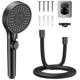 RV Shower Head with Stainless Steel Hose, 5 Mode High Pressure Shower Head with Handheld On Off Switch, Camper Shower Head Replacement for RV, Travel Trailer, Motorhome, RV Accessories Part, Black