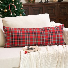 CARRIE HOME 14x36 Long Lumbar Red Christmas Pillow Cover 1 Pack, 14 x 36 Red Scottish Tartan Plaid Chritmas Decorative Pillows for Living Room Couch and Bed (No Pillow Insert)