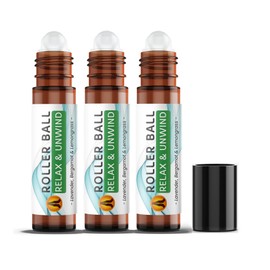 Relax & Unwind Essential Oil Roll On, 3 x 10ml | Lavender, Bergamot & Lemongrass Aromatherapy Oil Roller Ball | Essential Oils for Skin | Vegan, Made in UK