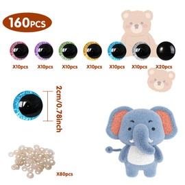 160 Pcs Glitter Safety Eyes 20mm 3D Safety Eyes for Amigurumi Glitter Eye for Stuffed Animals Large Safety Eyes Crochet for DIY of Puppet, Bear Crafts, Toy Doll Making Supplies (7 Colors)