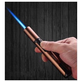 Butane Torch Lighter Windproof Pen Lighter Long Refillable Windproof Stainless Steel Lighters with Jet Flame for Grill Candle Kitchen BBQ(Gas not Included) (Brown)