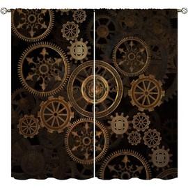Wusihorld Steampunk Blackout Curtains for Home Decor,Steam Punk Gears Background Rod Pocket Thermal Insulated Drapes Darkening Window Curtain for Girls Boy Bedroom Living Room 42 x 63 Inch