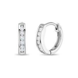 925 Sterling Silver Clear Cubic Zirconia Small Hoop Huggie Earrings For Girls & Young Preteens 10mm- Classy & Alluring 925 Sterling Silver Safe For Sensitive Ears- Perfect Girl Gift For Birthdays