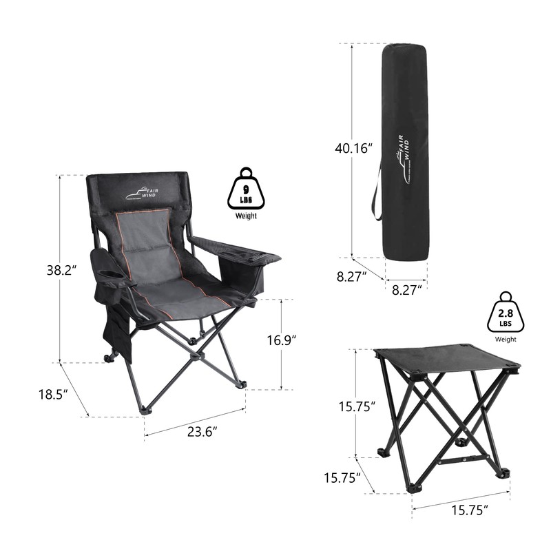 FAIR WIND Oversized Padded Camping Chair with Footrest Stool Set
