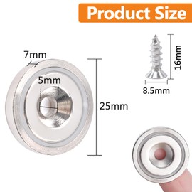 swihorab Neodymium Magnets, Extra Strong, 25 mm, 20 kg Disc Magnets with Capsule, Strong Pot Magnet with Hole, Countersunk Pot Magnet with Screws and Steel Cushion for Kitchens, Pack of 12