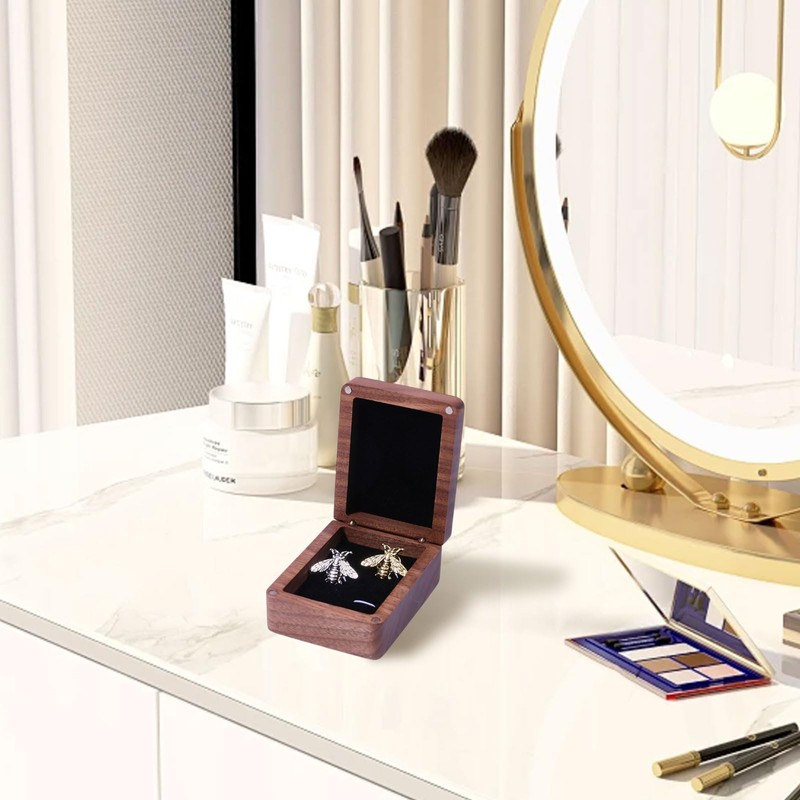 CHGCRAFT Walnut Wooden Cufflinks Box Black Storage Gift Box Jewelry