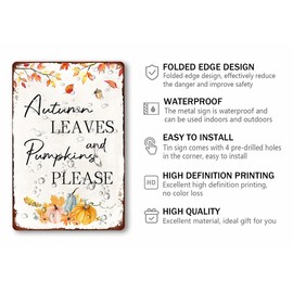 Autumn Leaves and Pumpkins Please Vintage Tin Sign Fall Decorations for Home Kitchen Farmhouse Porch Indoor Outside Door Wall Art Decor 8x12 Inches