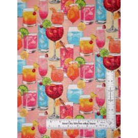 3 Wishes Food Fabric Alcohol Beverage Drinks Peach Mixology Cotton 3 Wishes By Yard