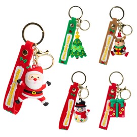 UroClysmic 5Pcs 3D Christmas Keychains, Cartoon Santa Claus, Snowman, Reindeer, Christmas Tree & Gift Keyrings for Xmas Party Favors, Stocking Fillers & Holiday Decorations