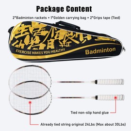 ALPSPORT ALP-188 Air 10U G5 Super Light Professional Full Carbon Fiber Badminton Rackets Set of 2, Graphite Padel Badminton Racquets for Outdoor Backyard Sports Including 1 Carrying Bag (White)