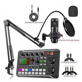 F998 Live Broadcast Device, Wireless Live Audio Equipment, Microphone Music Sound Control Equipment, Audio Mixer With Sound Converter/Mixer, Suitable for Computers, Phones, PC, Audio Accessories - Color: F998 with gold microphone set, Specification: one-