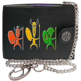 Klassek Colour Native Warriors Native Fighters Soldiers Mens Wallet with Chain Real Leather RFID Blocking with Coin Pocket and Metal Gift Box
