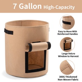 Garden4Ever Potato Planter Bags 3-Pack 7 Gallons Grow Bags Aeration Tomato Plant Pots with Flap and Handles (Tan)