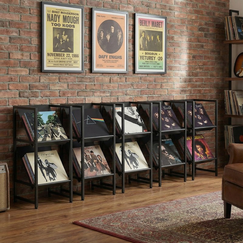 VonDream Conceptual Design Vinyl Record Storage, 2 Tier Black Metal