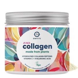 Omvits Vegan Collagen Powder with Hyaluronic Acid & Vitamin C - Kind Collagen Supplements for Women & Men - 5X Higher Absorption - Unflavoured Powder - Hydrolysed Peptides for Glowing Skin Hair & Nails - 75g