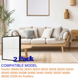 2 Pack 30940 Replacement Filter for Hunter 30940 fits 30210 30214 30215 30216 30225 30244 30245 30260 30398 30400 30401 30402 30525 36260 36395 37225 Air Purifier, H13 True HEPA Filter