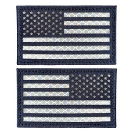 2x3.5 Reflective US USA American Flag Tactical Patches Hook-Fastener Backing (1 Left + 1 Right） (Blue-White)