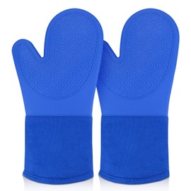 sungwoo Silicone Oven Mitts, Heat Resistant Oven Gloves with Quilted Liner Non-Slip Textured Grip Perfect for BBQ, Baking, Cooking and Grilling - 1 Pair 13.8 Inch Royal Blue