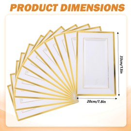12 Pcs White Plastic Serving Trays with Gold Rim, 13''x7.8'' Rectangle Dessert Trays for Dessert Table, Disposable Platters Cookie Cupcake Gold Serving Tray for Birthday Party Wedding